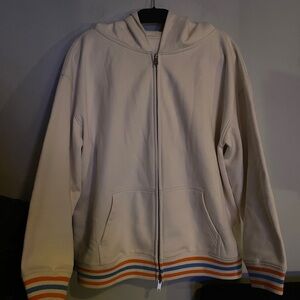 Cream Hoodie with Multicolor Stripes